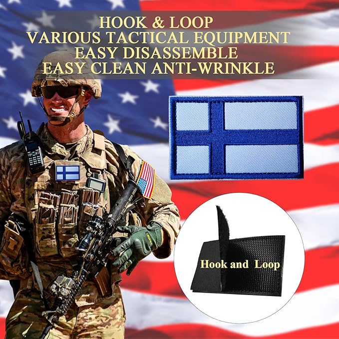 EmWoot 2PCS Finland Flag Patch Embroidered Morale Patch Military Tactical Patches Hook and Loop