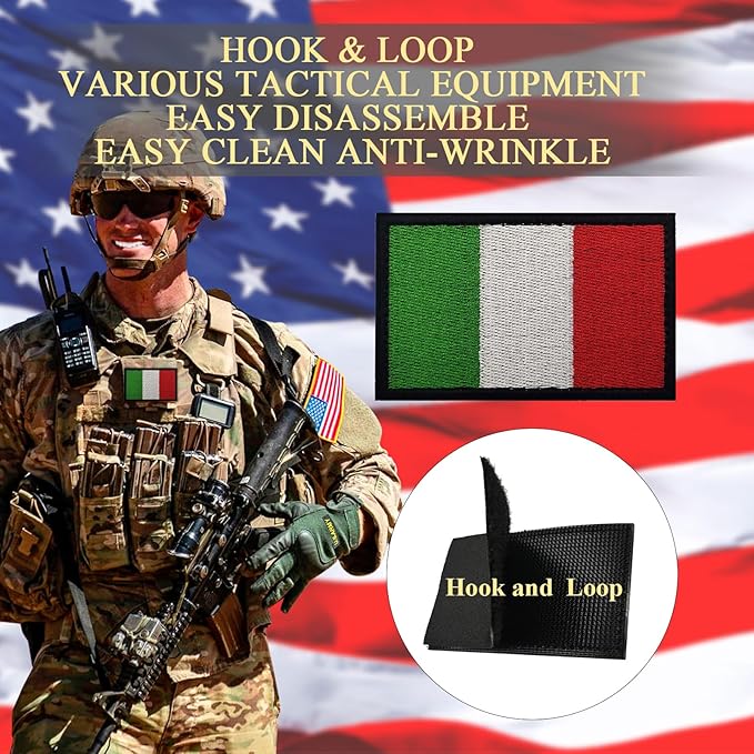 EmWoot 2PCS Italy Flag Patch Embroidered Morale Patch Military Tactical Patches Hook and Loop(Black Border)