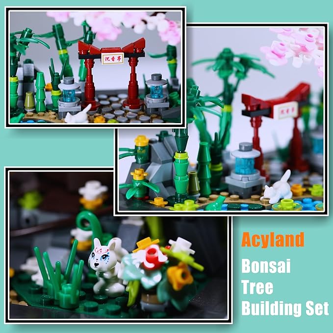 Acyland Bonsai Tree Building Sets，Japanese Style Cherry Blossom Tree Mini Building Blocks(1101PCS), Including Garden, Plants，Animal，Pond，Meaningful Gift for 6 7 8 9 10+ Kids and Adults…
