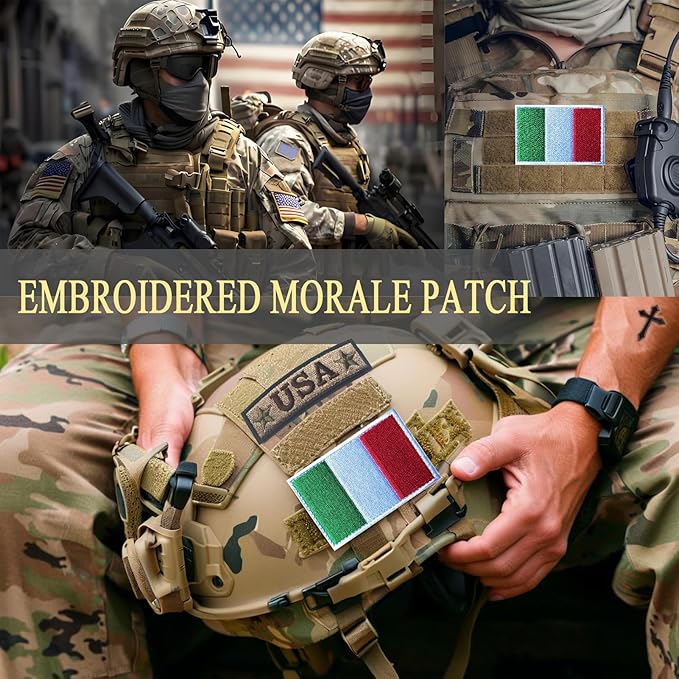 EmWoot 2PCS Italy Flag Patch Embroidered Morale Patch Military Tactical Patches Hook and Loop