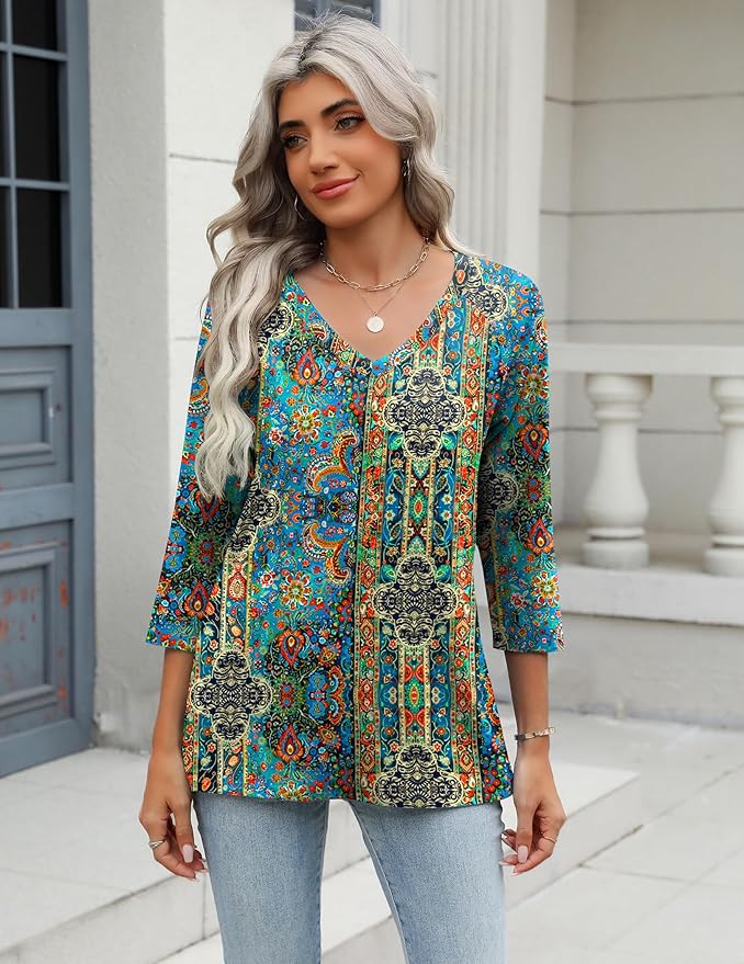 Zeagoo 3/4 Length Sleeve Womens Tops Casual V Neck Shirts Soft Basic Tees Business Work Blouses