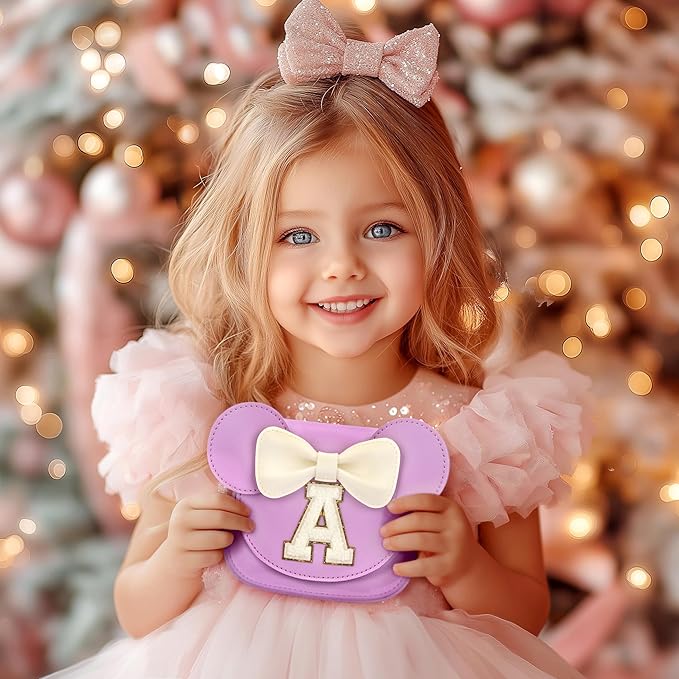 mibasies Toddler Purse Girl Gifts: Girls Birthday Gifts for 3-8 - Toys for Ages 2-4 Girls Mouse Ears Purse, Purple, Letter V