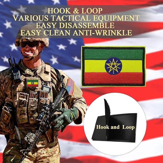 EmWoot 2PCS Ethiopia Flag Patch Embroidered Morale Patch Military Tactical Patches Hook and Loop