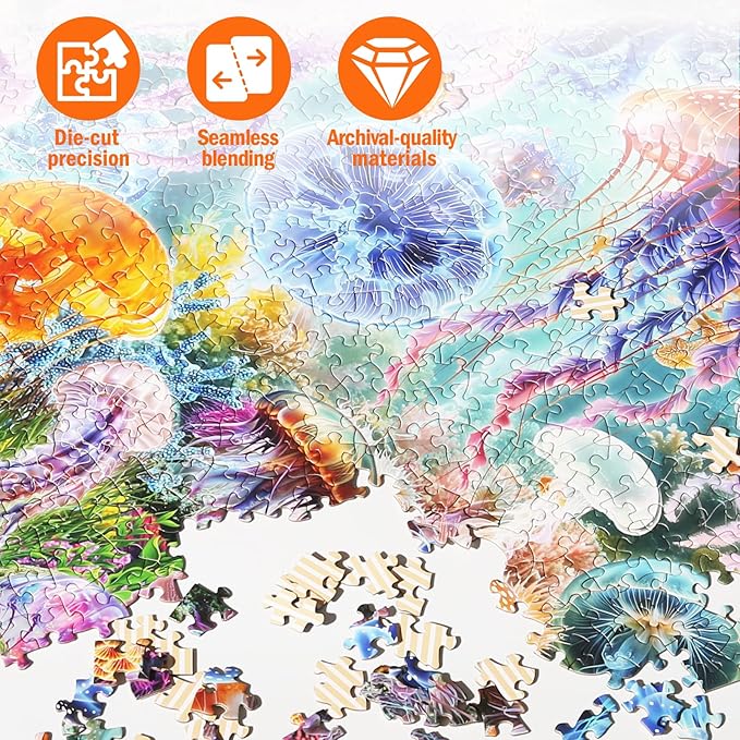 Naturelish Jigsaw Puzzles for Adults 1000 Pieces, Beautiful Detailed Difficult Challenging Puzzle for Relaxing Evening Home Decor, 20x27 Inches, Jellyfish