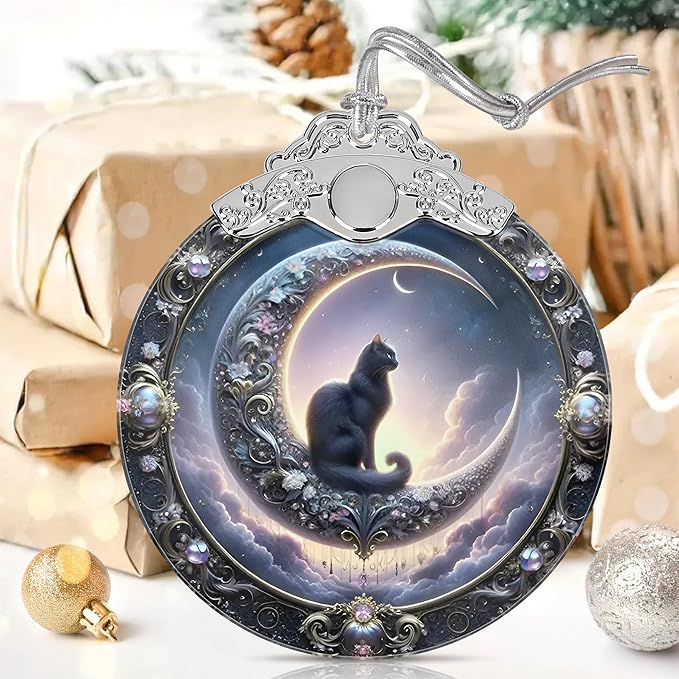 Christmas Ornaments, 3" Stained Glass Christmas Decor, Ornaments for Christmas Tree, Christmas Tree Decorations, Perfect for Holiday Party, Window, Christmas Tree, Home Decor - Witch Black Cat