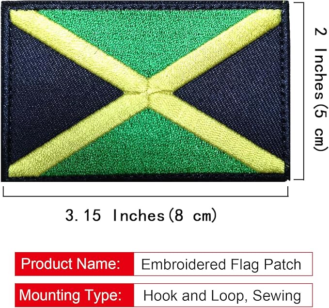 EmWoot 2PCS Jamaica Flag Patch Embroidered Morale Patch Military Tactical Patches Hook and Loop