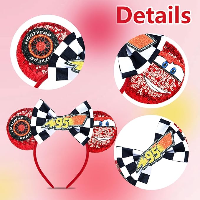 HAMUTH Mouse Ears Headband, Cars Birthday Decorations for Boys Women Girls,Car Mouse Ears Hairs Accessories for Party Trip Parks Cosplay Decorations