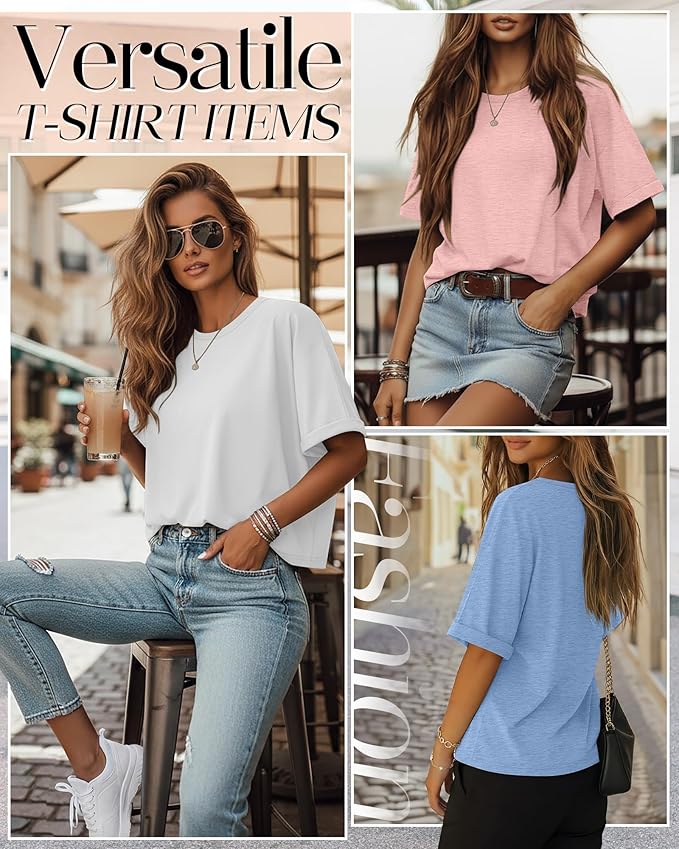 Riyiper 3 Pack Women's Oversized T-Shirt Half Sleeve Summer Tees Casual Loose Fit Crew Neck Basic Tops