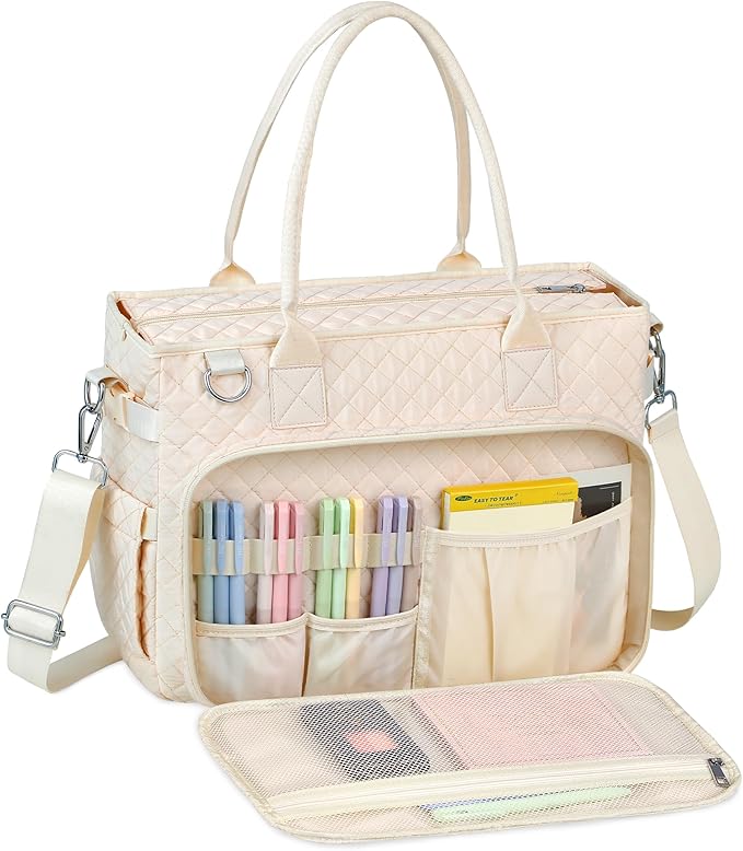 FIORETTO Teacher Tote Bag for Women with Laptop Compartment, Large Cup Holder, Zip Closure, Ideal for Work, Bible, Nurse
