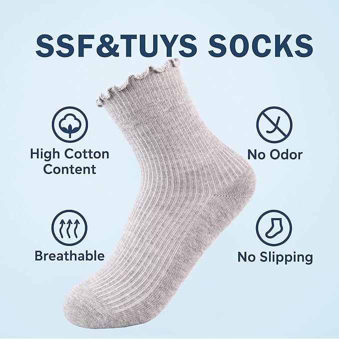 SSF&TUYS Ruffle Socks for Women – Soft Cotton Frilly Ankle Socks, Cute, Breathable & Comfy, 6 Pairs