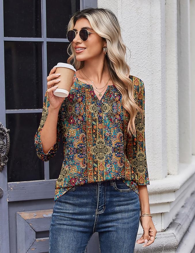 Zeagoo 3/4 Length Sleeve Womens Tops Casual Dressy Summer Blouses Buisness Work Spring Tee Shirts
