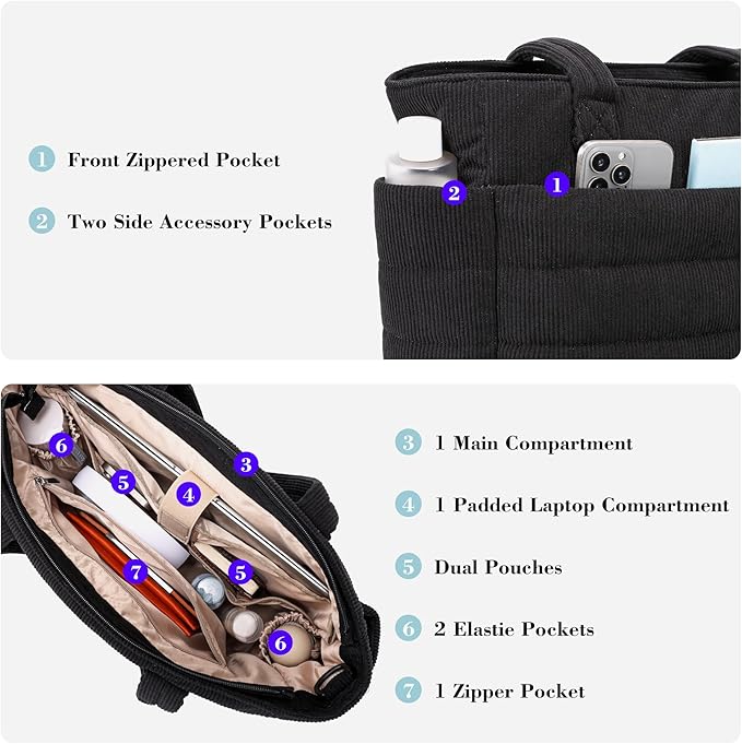 AOCINA Puffer Tote Bag for Women Quilted Work Bag Nurse Bags Women's Shoulder Handbags for Travel Gym Gifts Laptop Purse