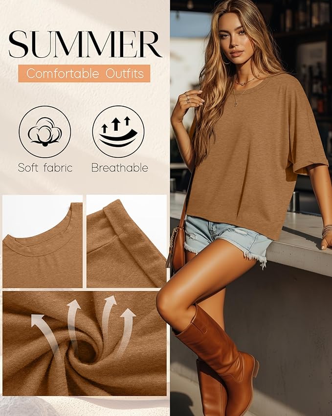 Riyiper 3 Pack Women's Oversized T-Shirt Half Sleeve Summer Tees Casual Loose Fit Crew Neck Basic Tops