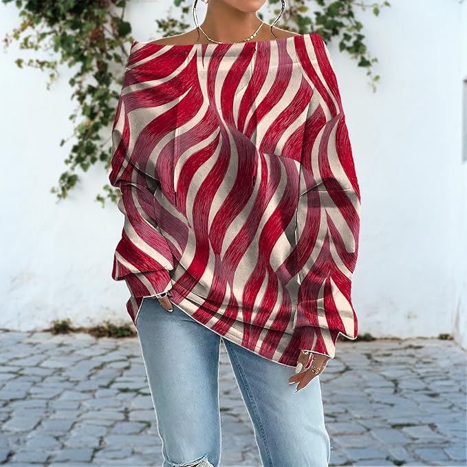 Womens Sweatshirts Floral Print Sexy Off The Shoulder T Shirts Oversized Long Sleeve Pullover Fall Tops