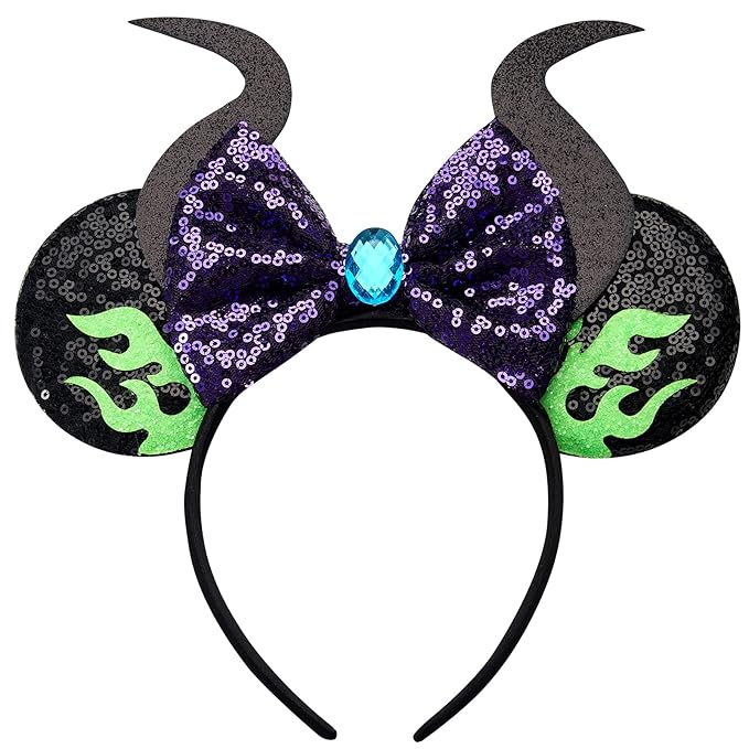RAZKO Mouse Ears Headband, Sequin Maleficent Mouse Ears Hairband Mice ears Headband for Women Girls Hair Accessories (Flaming Maleficent)