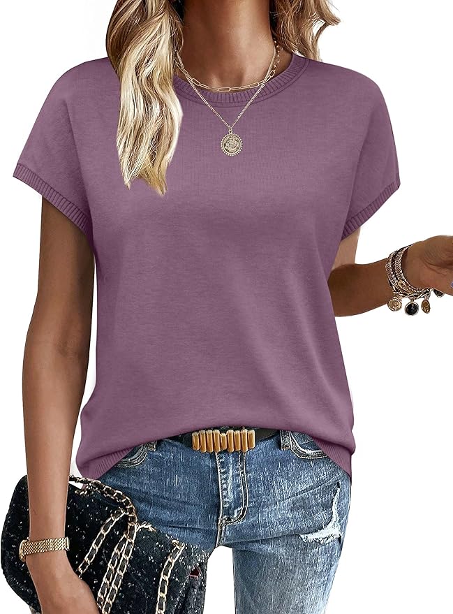 WIHOLL Short Sleeve Sweater for Women Summer Tops Crew Neck Fashion Clothing Tshirts Shirts Travel Outfits Dressy Casual