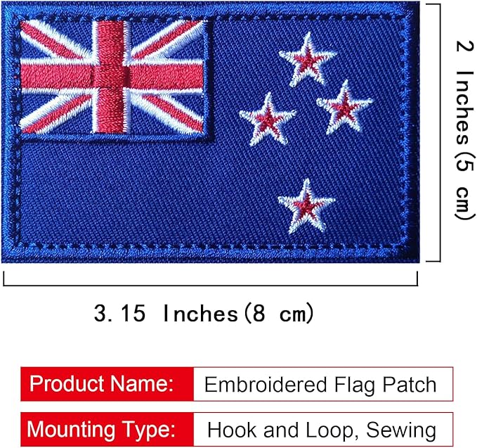 EmWoot 2PCS New Zealand Flag Patch Embroidered Morale Patch Military Tactical Patches Hook and Loop(Blue Border)
