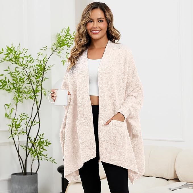 Wearable Blanket Sherpa Poncho Unique Office Work Warm Cozy Shawl TV Throw Blankets, Plush Cape Wrap for Adults