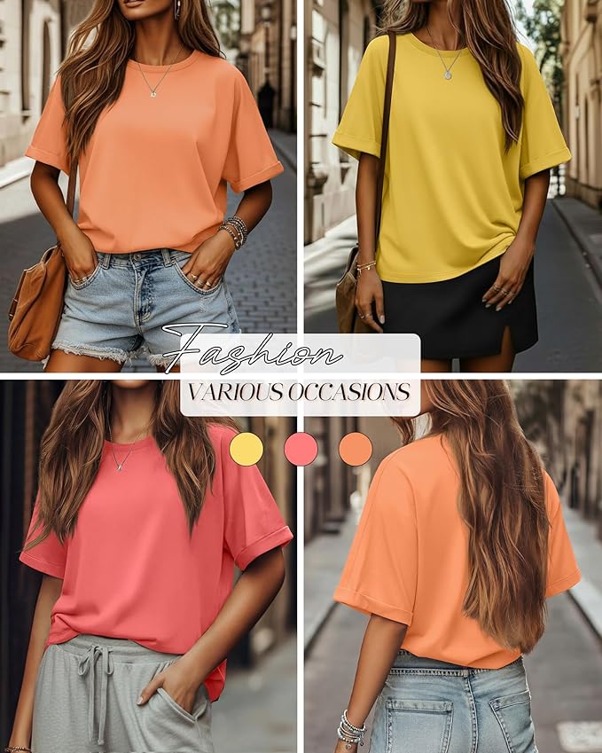Riyiper 3 Pack Women's Oversized T-Shirt Half Sleeve Summer Tees Casual Loose Fit Crew Neck Basic Tops