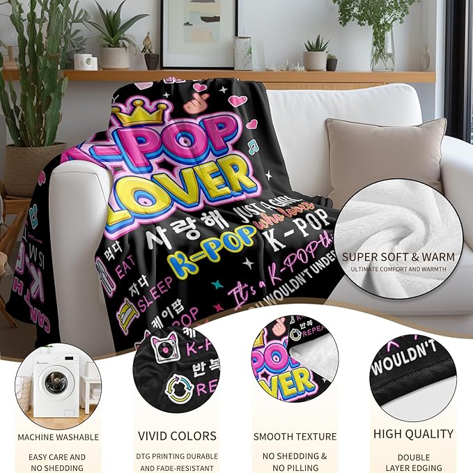 Kpop Blanket Gifts for K-Pop Fans - Super Soft Flannel Kpop Blankets for Girls Teen Fans Bedding Couch Sofa - Korean Kpop Merch Fandom Throw for Idol Lovers Dorm Decor Christmas (Style 01, 60 X 80)