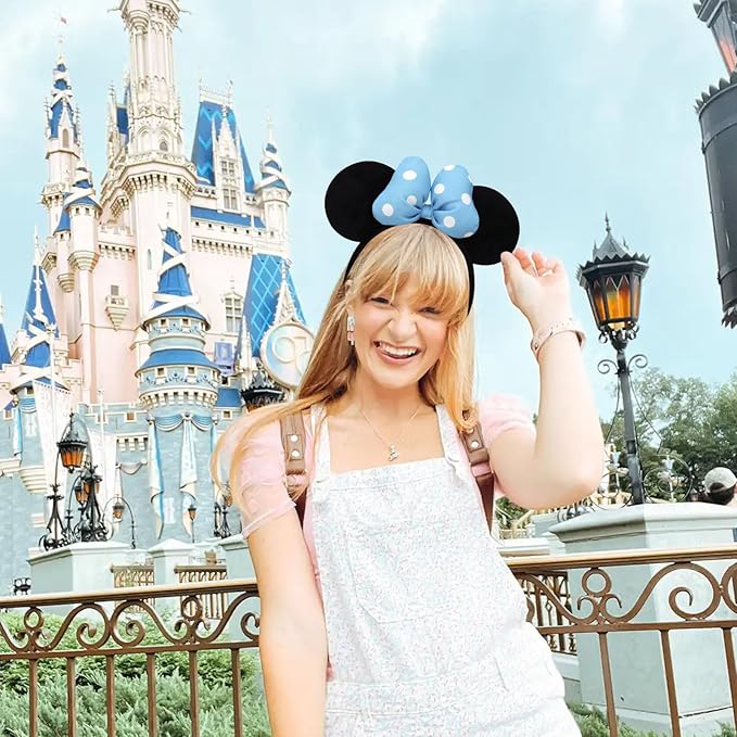 ODOCARE Handmade Mouse Ears Headband for Women and Ladies, Polka Dot Bow Minnie Ears Costume Accessories