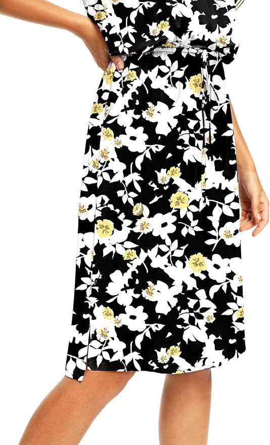Simier Fariry Womens Spring Hide Belly Knee Length Travel Dress Pocket Summer Short Sleeve Midi Work Casual Outfits