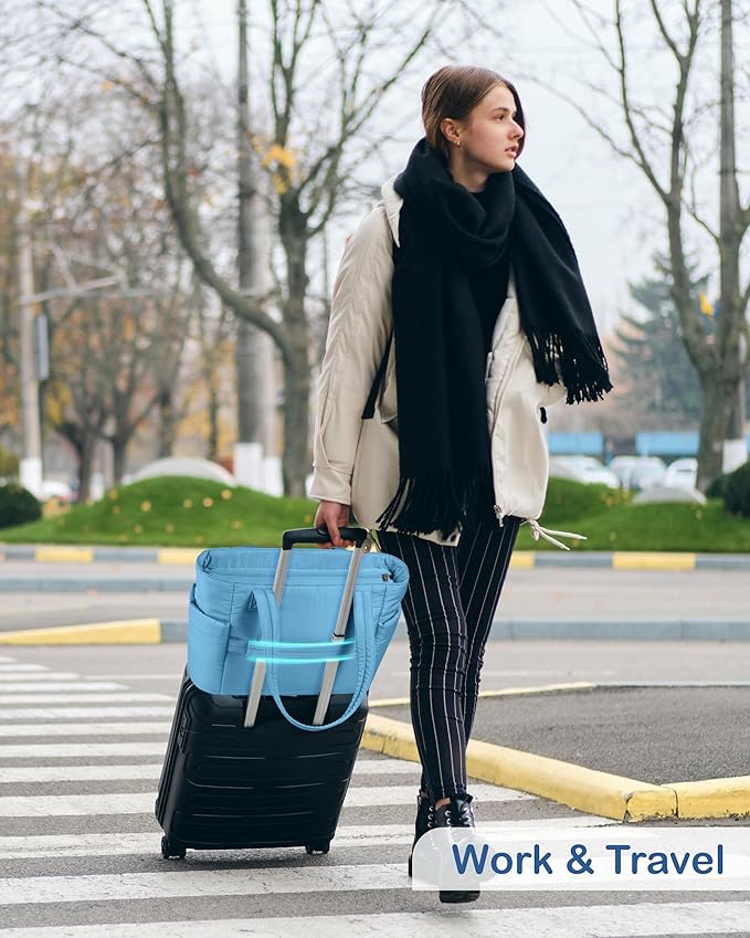 TOPDesign Puffy Tote Bag for Women with Cup Holder & Laptop Compartment & Cosmetic Bag & Trolley Sleeve for Work, Travel