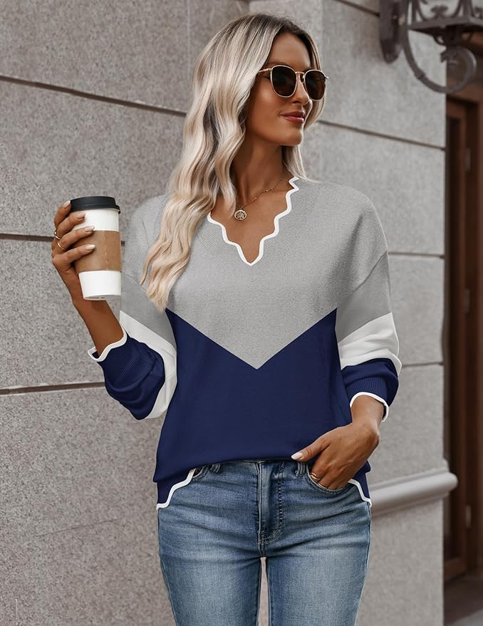 Zeagoo Women's 2026 Fall V Neck Sweater Casual Long Sleeve Lightweight Ribbed Knit Pullover Sweaters Dressy Casual Tops