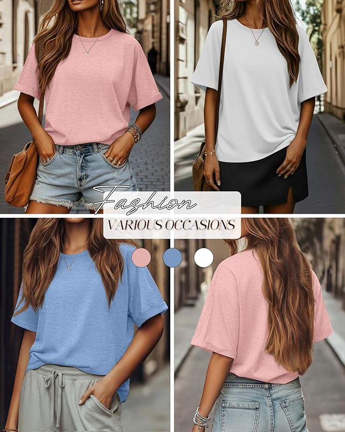 Riyiper 3 Pack Women's Oversized T-Shirt Half Sleeve Summer Tees Casual Loose Fit Crew Neck Basic Tops