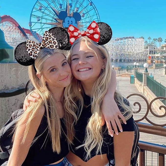 YUNISS 2 PCS Mouse Ears, Shiny Sequin Bow Mouse Ears Headbands for Adult Women Girls Christmas Birthday Party