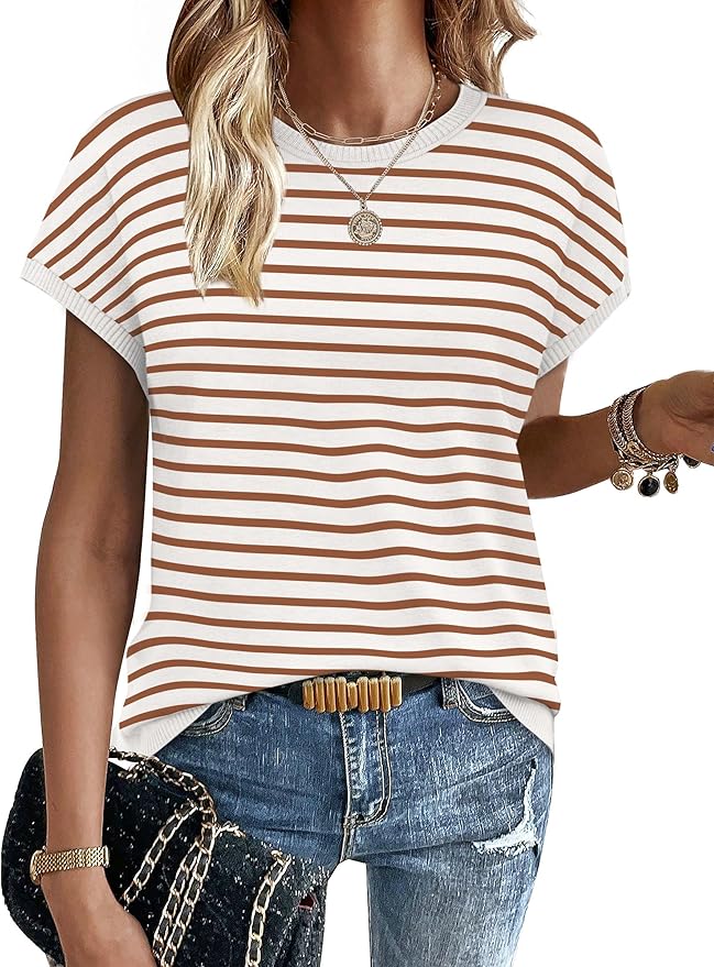WIHOLL Short Sleeve Sweater for Women Summer Tops Crew Neck Fashion Clothing Tshirts Shirts Travel Outfits Dressy Casual