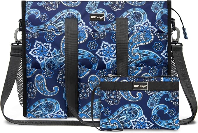 TOPDesign Utility Water Resistant Tote Bag with 22 Pockets, Top Zipper Closure & Thick Bottom Support, for Working Women