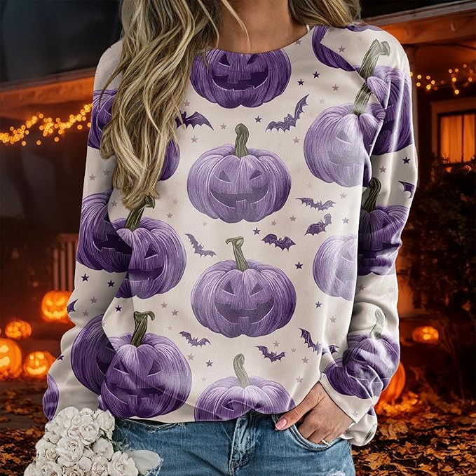 domirica Halloween Sweatshirt For Women Long Sleeve Crew Neck Sweatshirts Fall Halloween Costumes For Holiday Party 2025