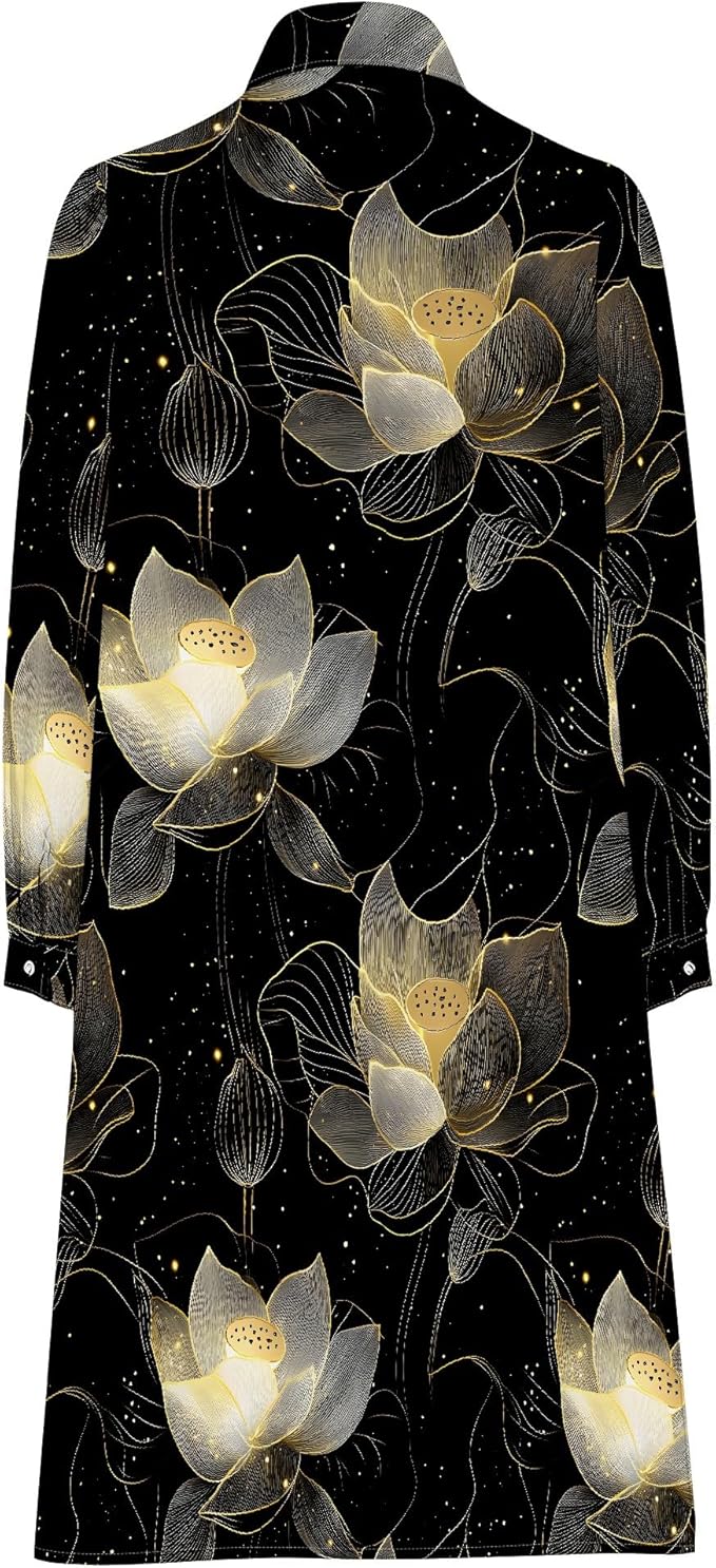 Shirt Dresses for Women 2025 Summer Long Sleeve Casual Plus Size Floral Printed Beach Vacation Dress with Pockets