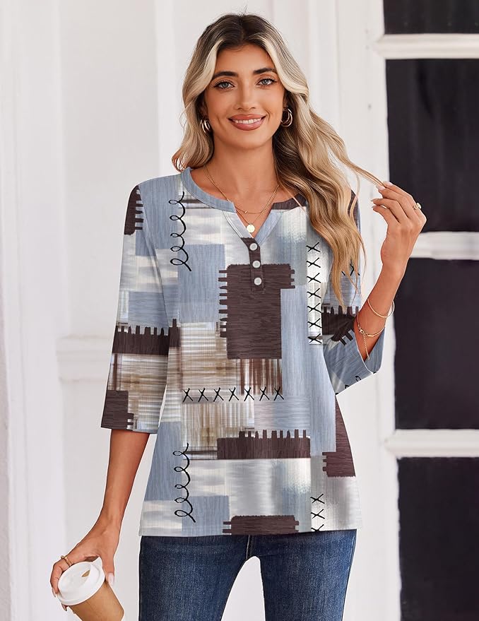 Zeagoo 3/4 Length Sleeve Womens Tops Casual Dressy Summer Blouses Buisness Work Spring Tee Shirts