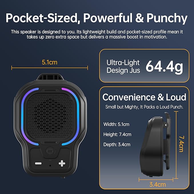 Wearable Bluetooth Speaker, Magnetic Clip-on Wireless Portable Speaker, Mini Loud speaker with 3 Light Modes, 10H Battery, Lightweight, Built-in Mic for Hands-Free Music Calls Outdoor Work, Ideal Gift