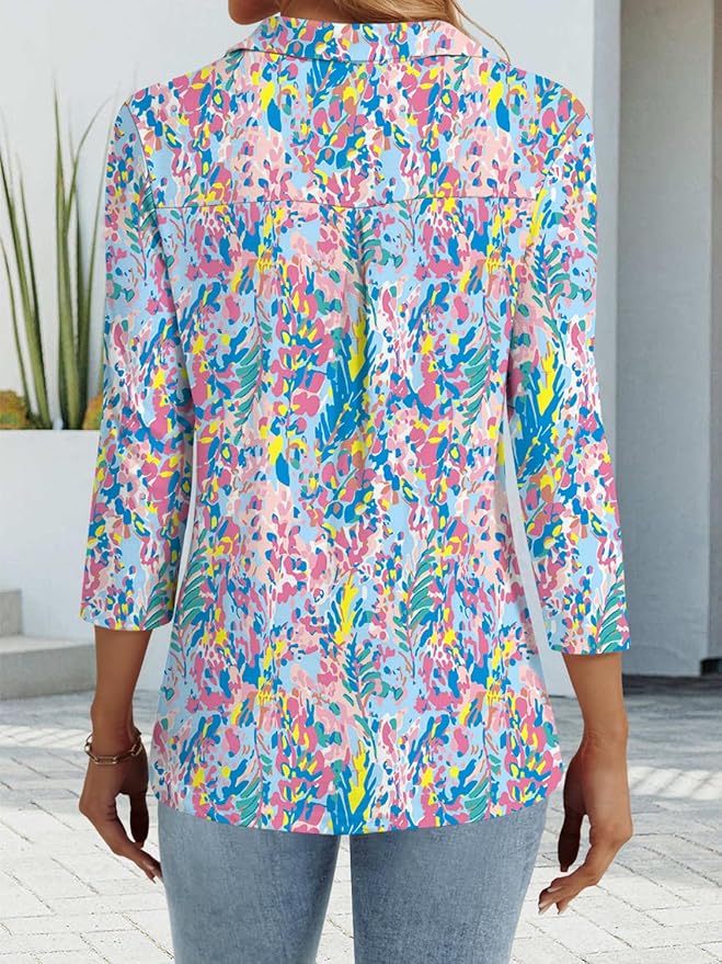 3/4 Length Sleeve Womens Tops Dressy Casual V Neck Polo Shirts Business Work Blouses 2025 Trendy Tunic Top