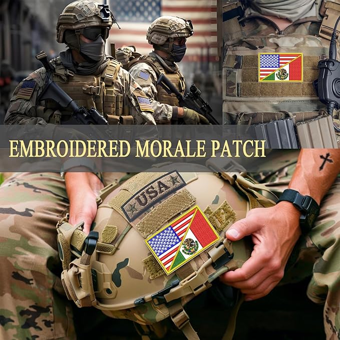 EmWoot 2PCS American Mexican Flag Patch Embroidered Morale Patch Military Tactical Patches Hook and Loop Applique Fastener