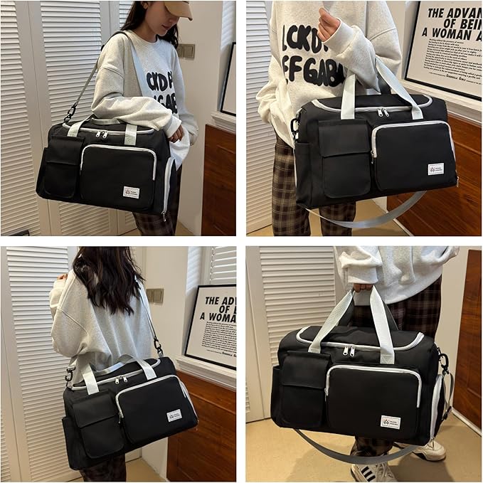 Small Gym Bag for Women, Travel Duffle Bag Carry On Weekender Bag with Shoe Compartment
