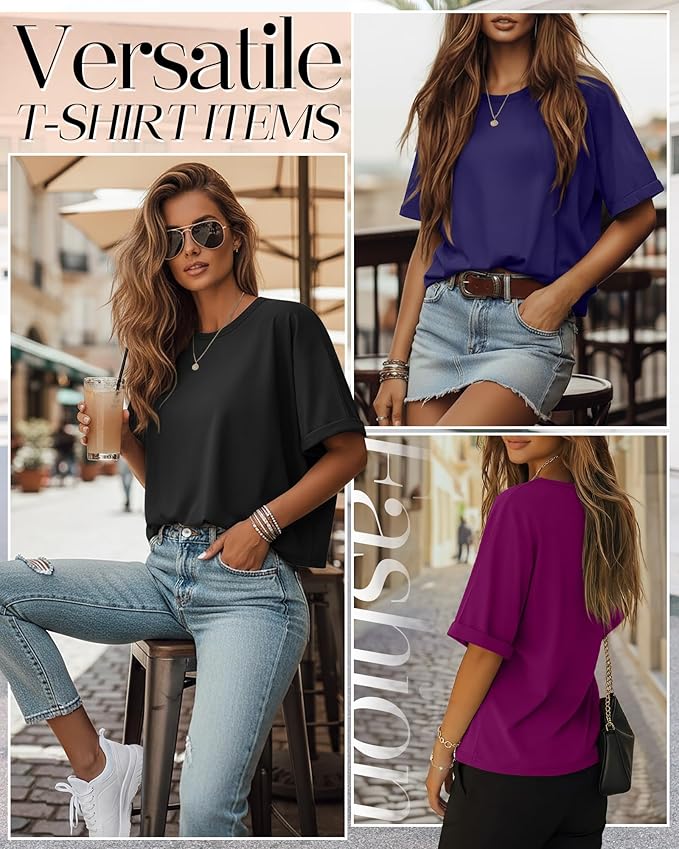 Riyiper 3 Pack Women's Oversized T-Shirt Half Sleeve Summer Tees Casual Loose Fit Crew Neck Basic Tops