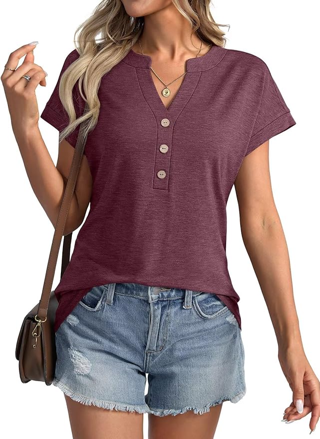 Womens V Neck Cap Sleeve Tops Summer Casual Short Sleeve Shirts Loose Fit Basic Work Tee Trendy Clothes 2025