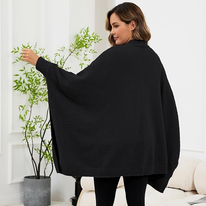 Wearable Blanket Sherpa Poncho Unique Office Work Warm Cozy Shawl TV Throw Blankets, Plush Cape Wrap for Adults