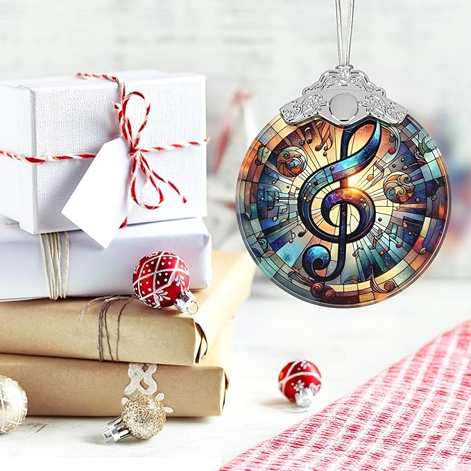 Christmas Ornament, 2025 Ornaments for Christmas Tree, Stained Glass Hanging Ornament, Holiday Ornaments, Unique Gift Idea - Musical Note
