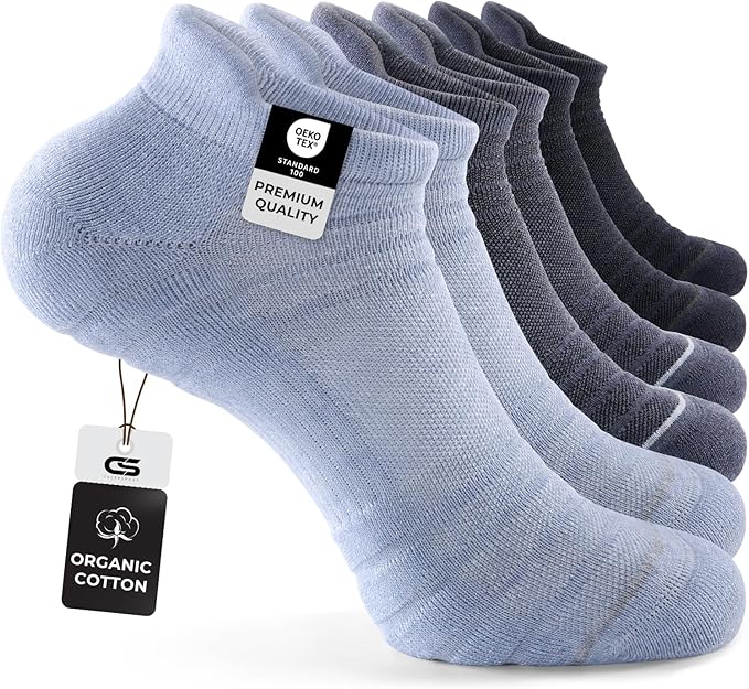 CS CELERSPORT 6 Pack Athletic Running Ankle Socks, Cotton Low Cut Cushioned Anti-Blister Tab Sports Socks Men Women