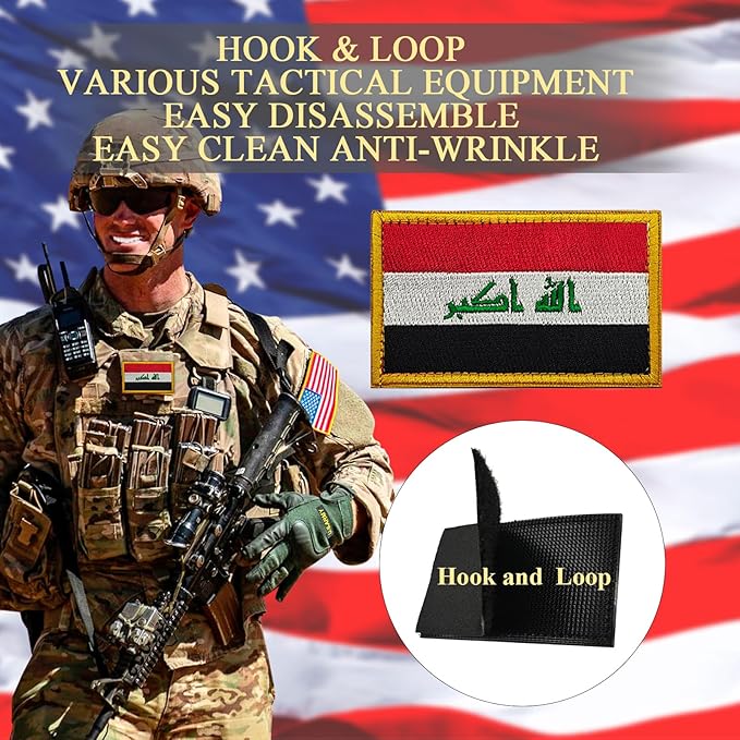 EmWoot 2PCS Iraq Flag Patch Embroidered Morale Patch Military Tactical Patches Hook and Loop