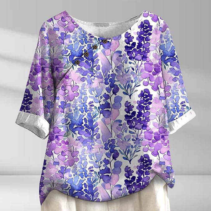 Women's Shirts Dressy Casual Asymmetric Side Button Down Design Tops Summer Loose Fit Crewneck Graphic Tees