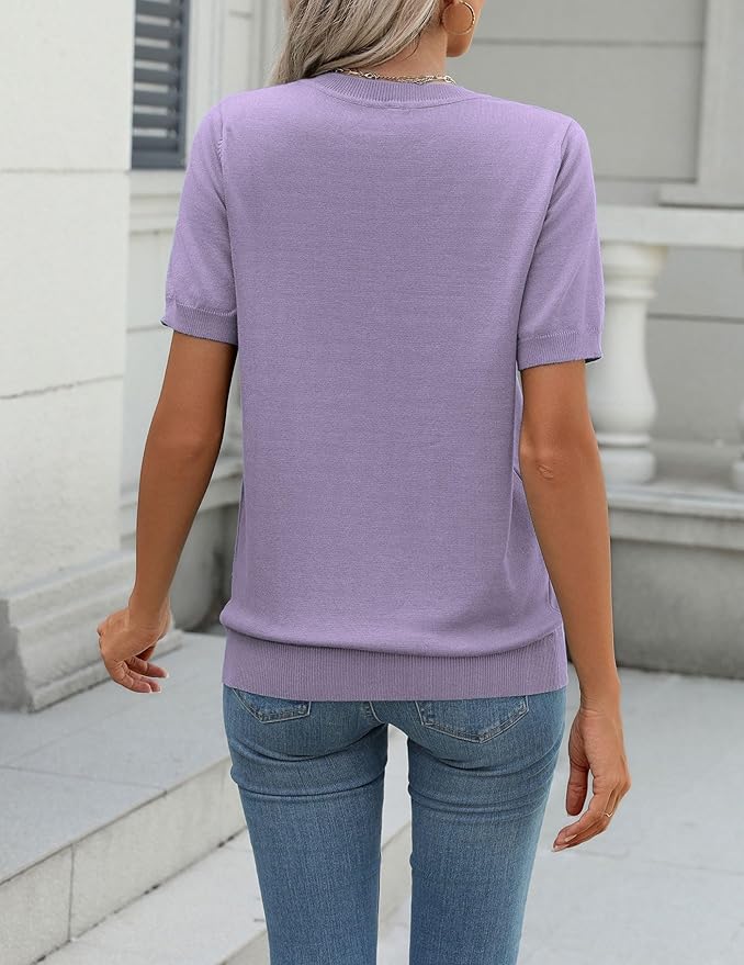 Zeagoo Womens Summer Short Sleeve Tops Crew Neck Lightweight Pullover Sweaters Loose Dressy Casual Blouse Basic Clothes