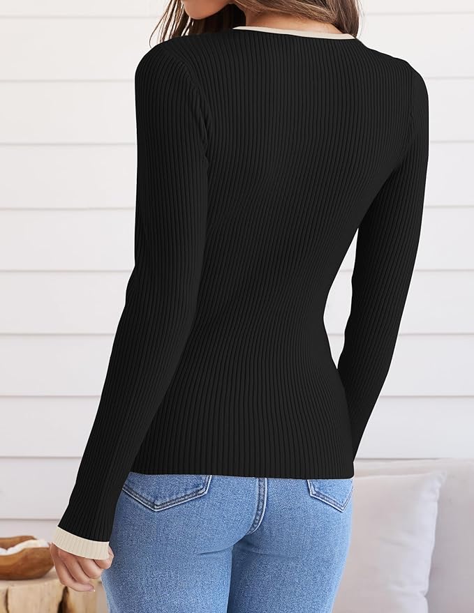 ZESICA Women's Long Sleeve Crewneck Shirts 2026 Fall Ribbed Knit Sweater Slim Fitted Casual Basic Tee Tops