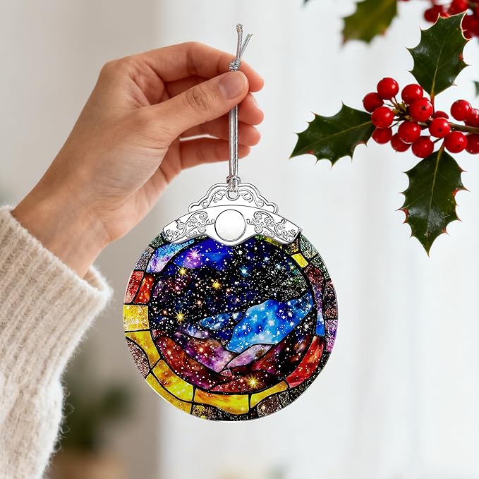Space Milky Way Stained Glass Ornament – Christmas Ornament, Christmas Tree Decoration & Galaxy Home Decor, Xmas Gift, Housewarming Gift, Gifts for Space Lovers, Friends or Family