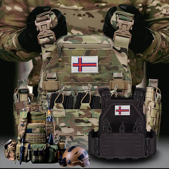 EmWoot 2PCS Faroe Islands Flag Patch Embroidered Morale Patch Military Tactical Patches Hook and Loop